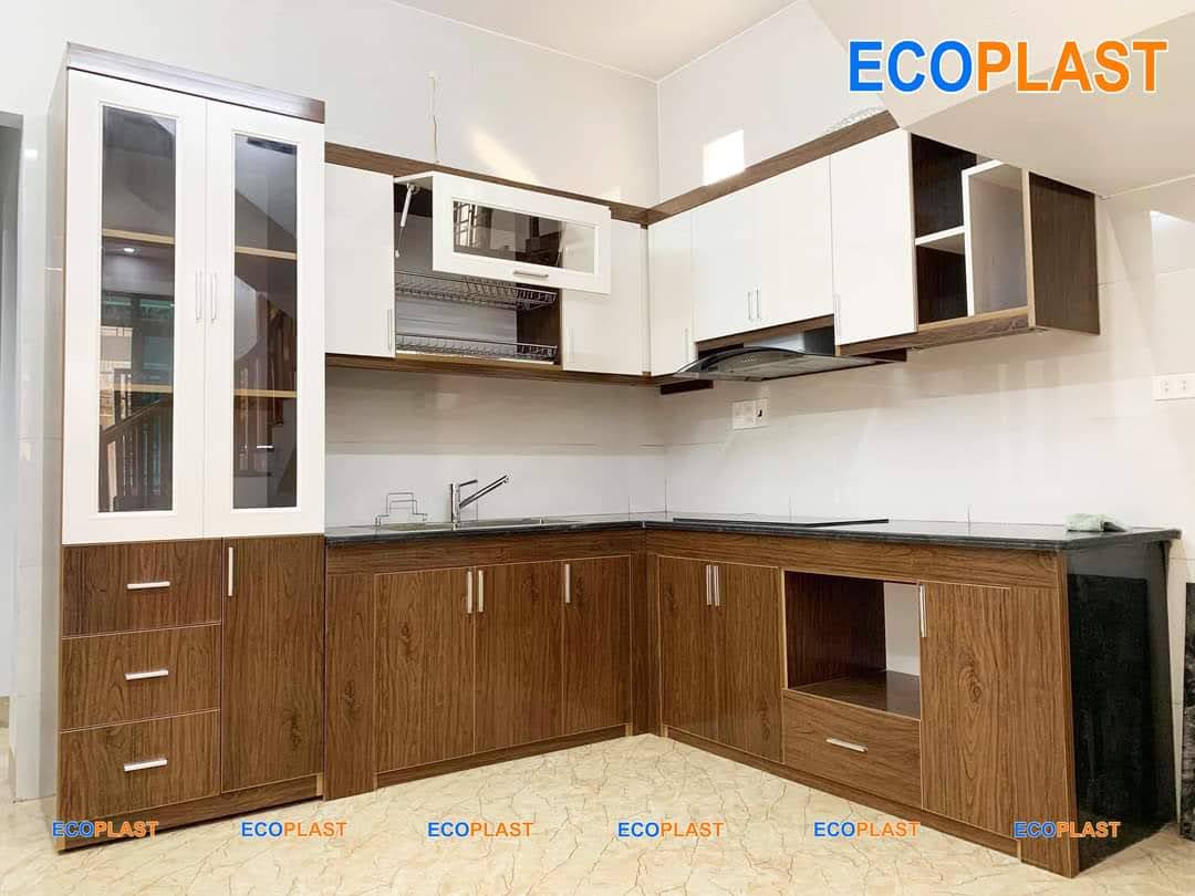 Tủ bếp nhựa Ecoplast (Tủ đôi) màu gỗ óc chó, cánh trắng - TBE05 01 ...